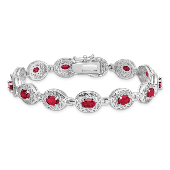 925 Sterling Silver Rhodium-plated Ruby (July Birthstone) Bracelet, 7" Length - Picture 4 of 5